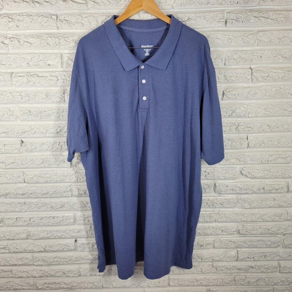 King Size Mens Shirt 4XL Polo Short Sleeve Blue Cotton Blend Casual BLU141E